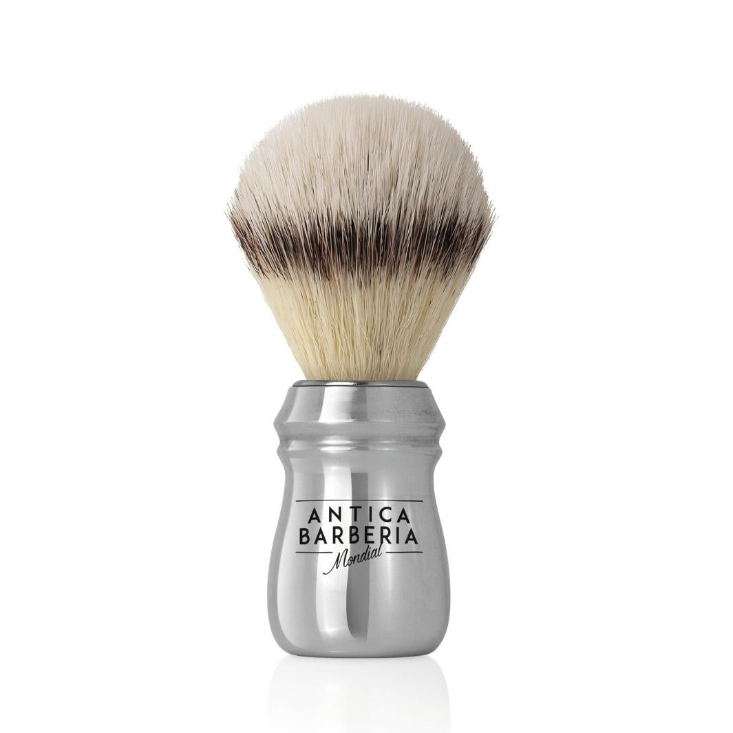 Pro Lathering Brush: Silver Anodized Aluminum with Synthetic Silvertip