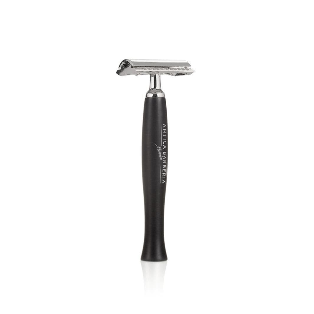 'Panther' Safety Razor with Black Brushed Aluminum Handle.