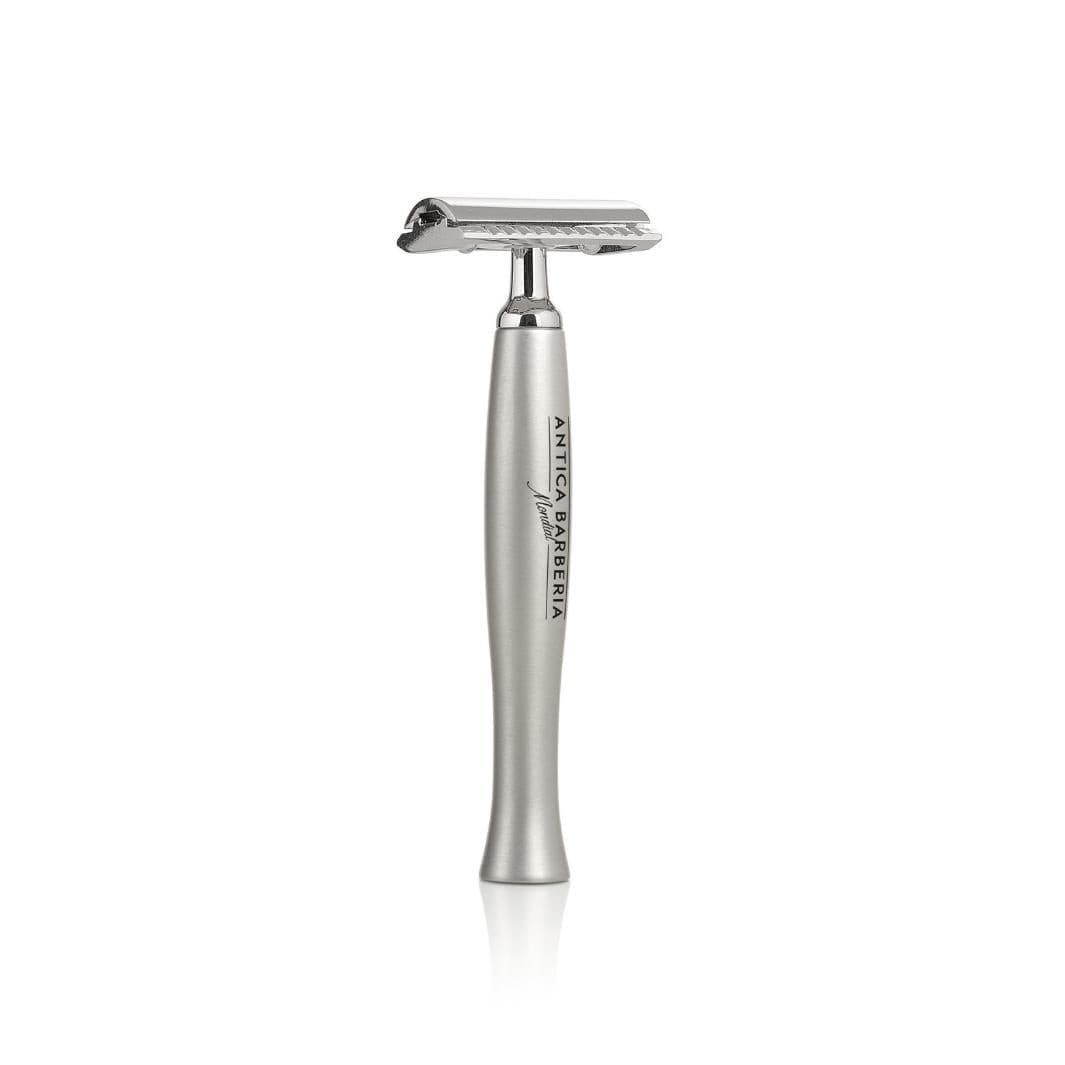 'Titan' Safety Razor with Silver Brushed Aluminum Handle.
