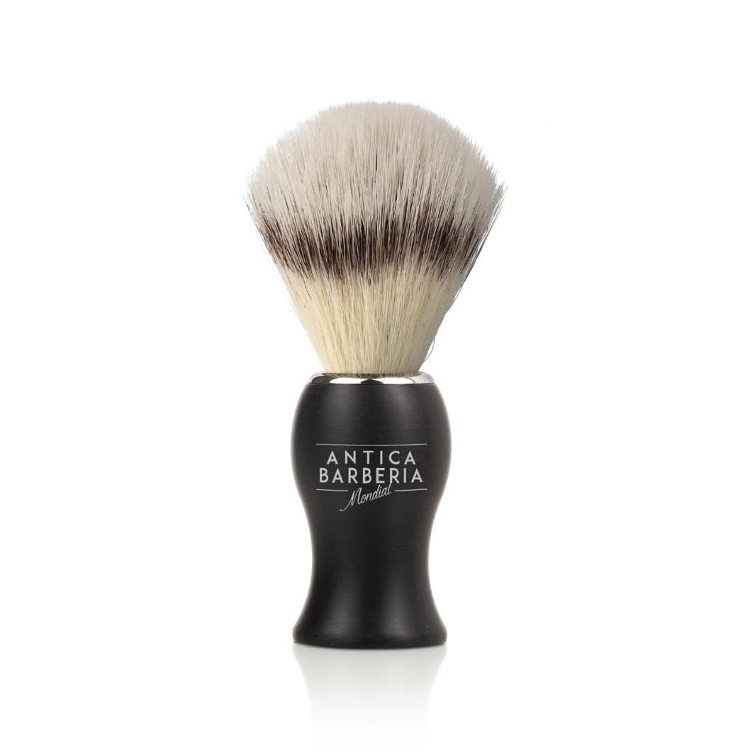 'Panther' Black Brushed Aluminum Lathering Brush with Synthetic Badger.
