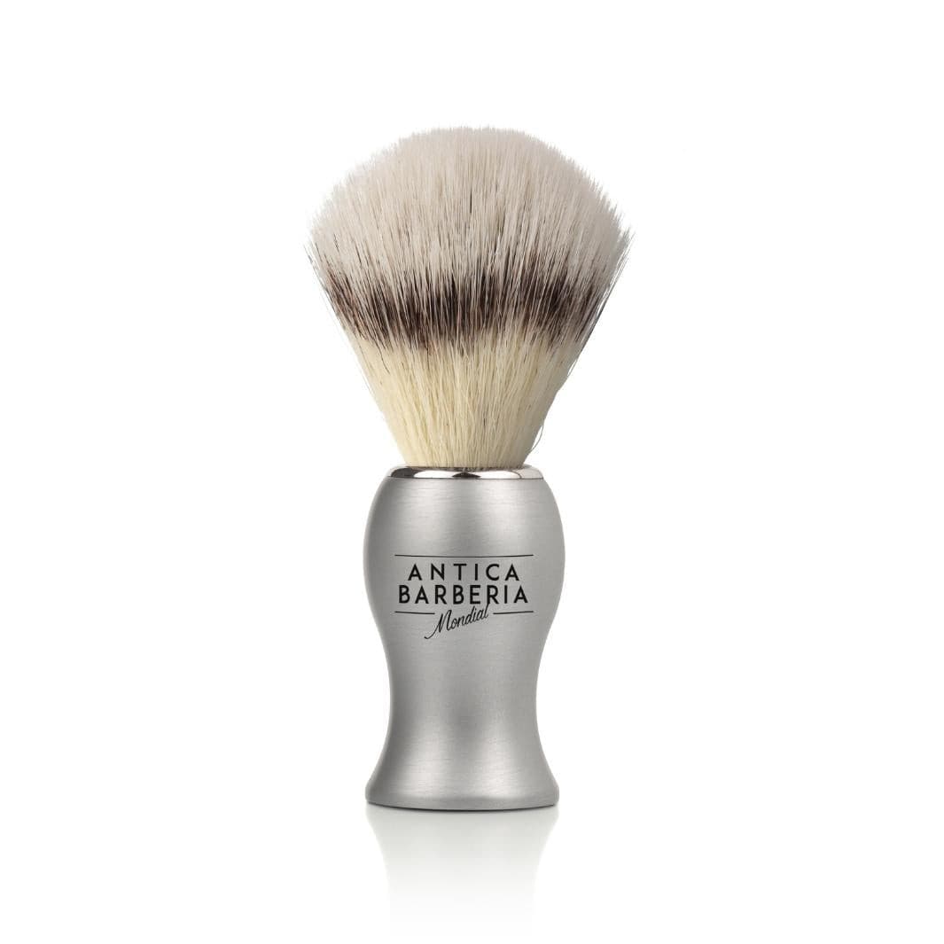 'Titan' Silver Brushed Aluminum Lathering Brush with Synthetic Silvertip Badger.